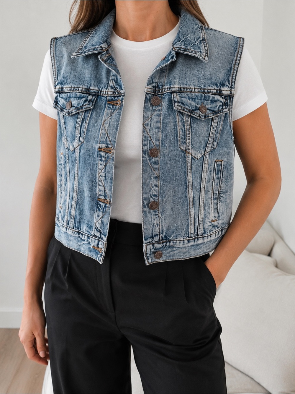 J. Crew Indigo Light Blue Denim Vest Size Medium